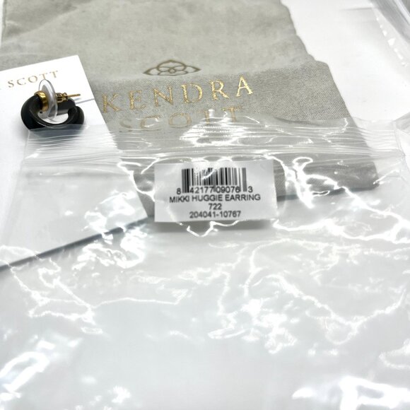 KENDRA SCOTT MIKKI HUGGIE EARRINGS OBSIDIAN BLACK GOLD NWT WITH JEWELRY BAG - Picture 9 of 9